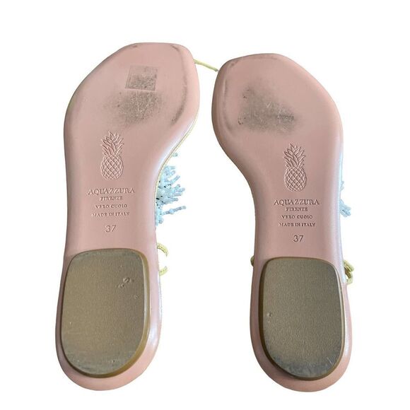 Aquazzura Panarea White Coral Beaded Tie Ankle Flat Sandals Size 37 - Picture 11 of 11